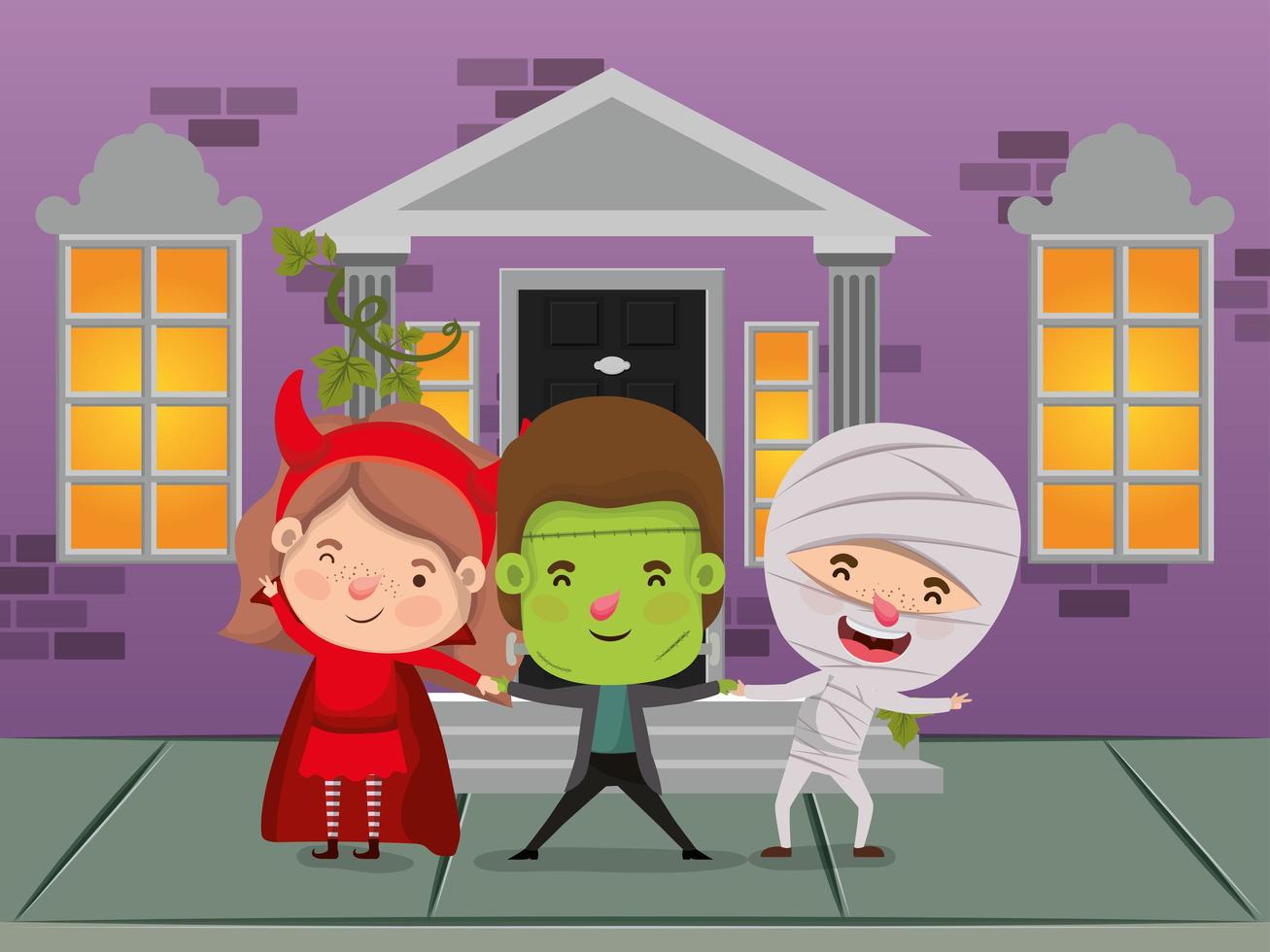 Halloween-seizoenscène met kinderen op straat vector