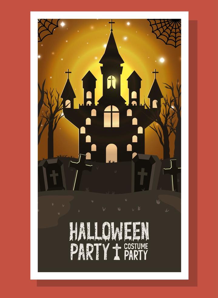 halloween-kaart met donkere kasteelscène vector