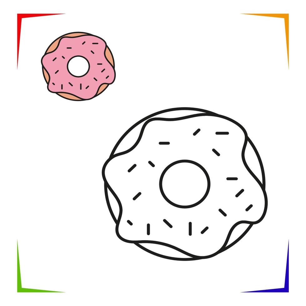 besprenkeld donut kleur bladzijde. vector leerzaam werkblad gekleurde door steekproef. verf spel.