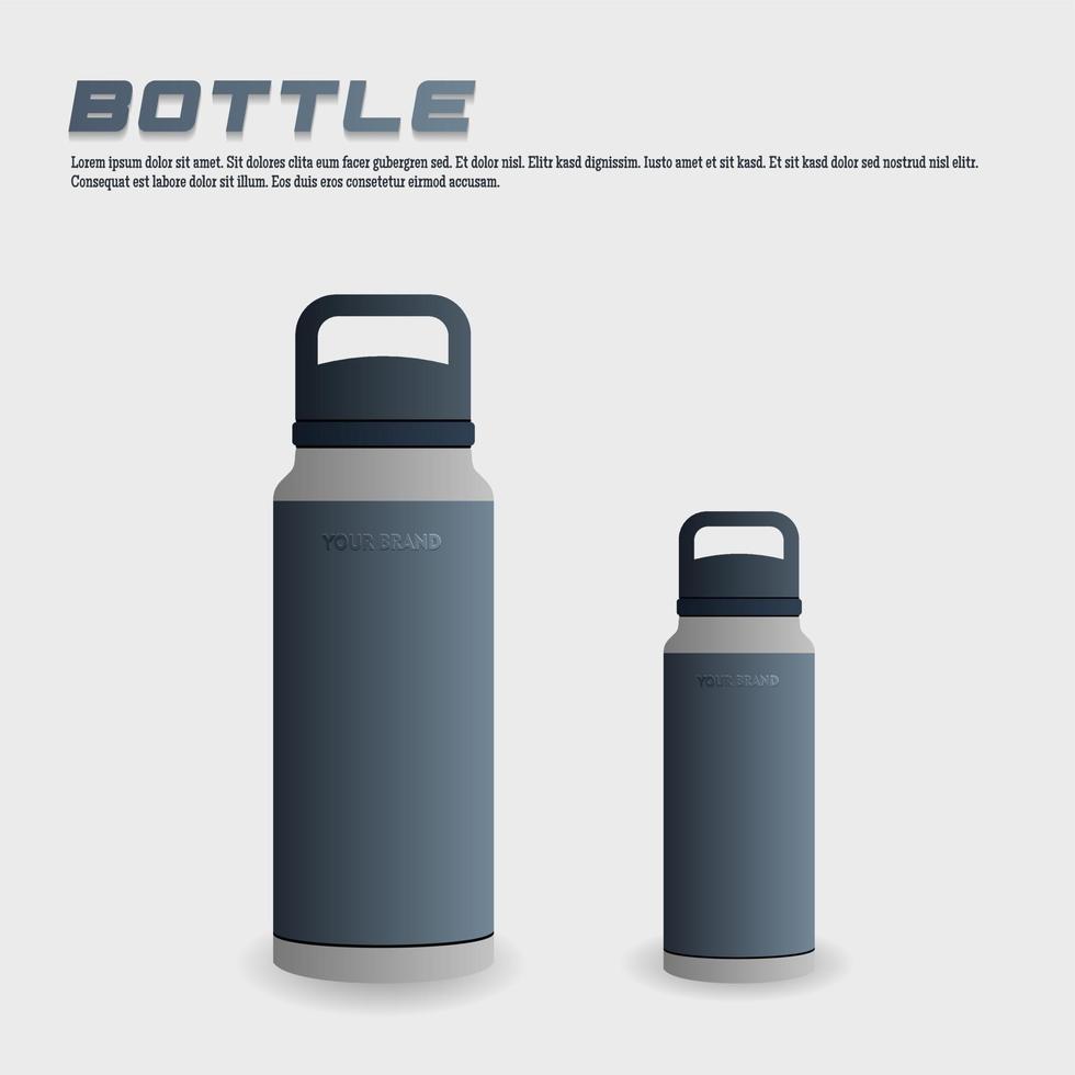 tuimelaar mockup aluminium fles met blauw zwart grijs kleuren, realistisch vector mockup water fles