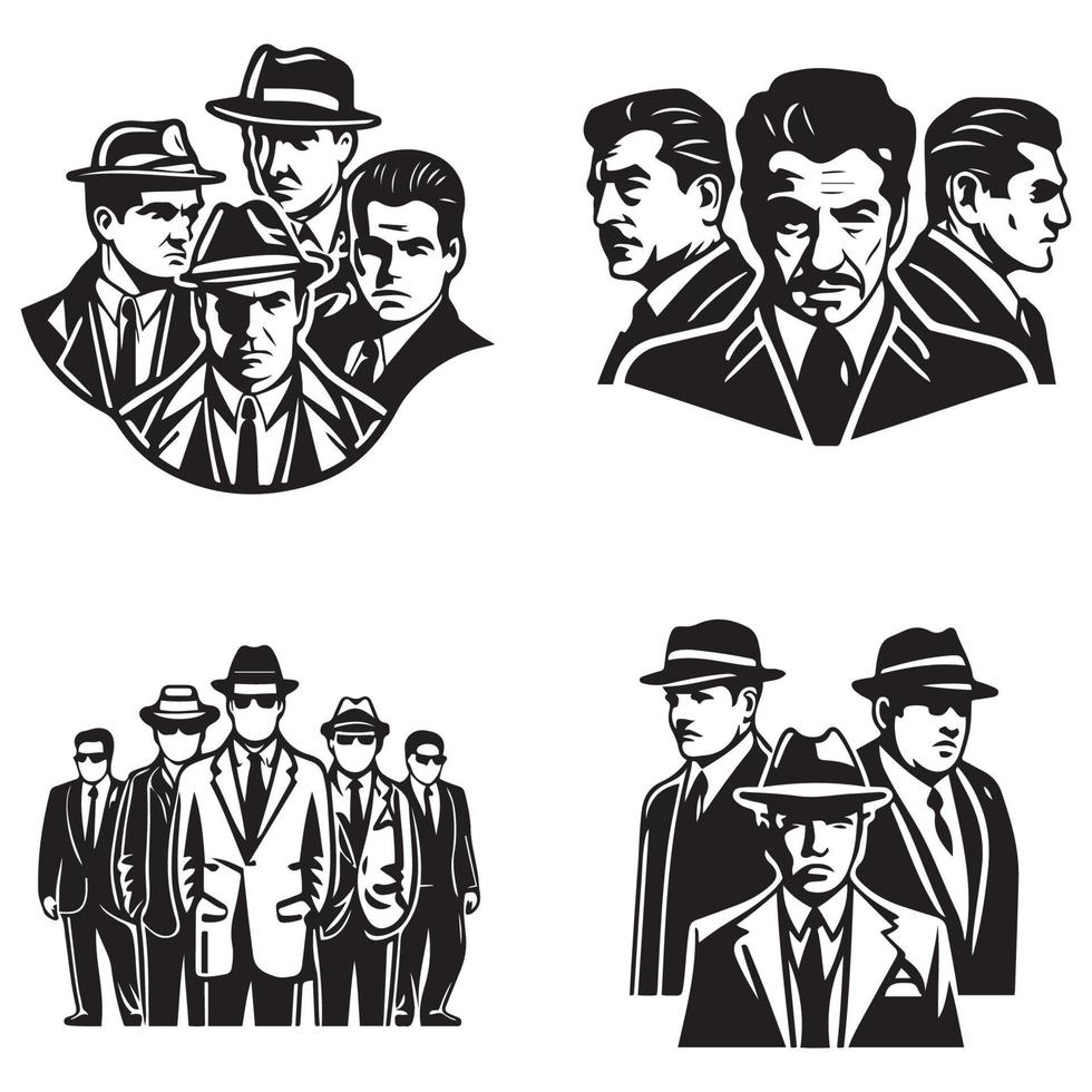 maffia silhouet vector, detective silhouet vector geïsoleerd Aan wit achtergrond, maffia en detective hand- tekening schetsen clip art