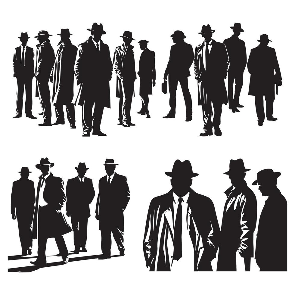 maffia silhouet vector, detective silhouet vector geïsoleerd Aan wit achtergrond