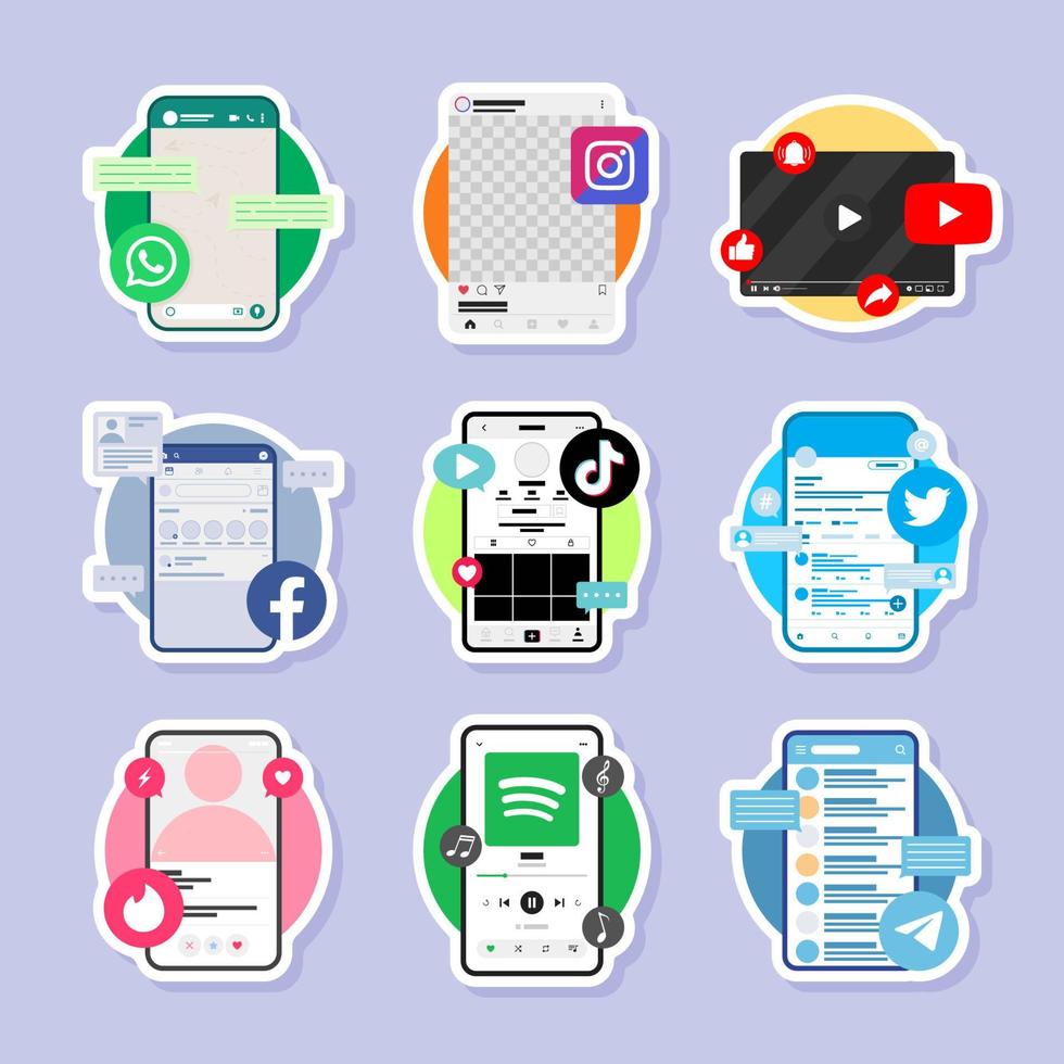 online tech sociaal media sticker reeks vector