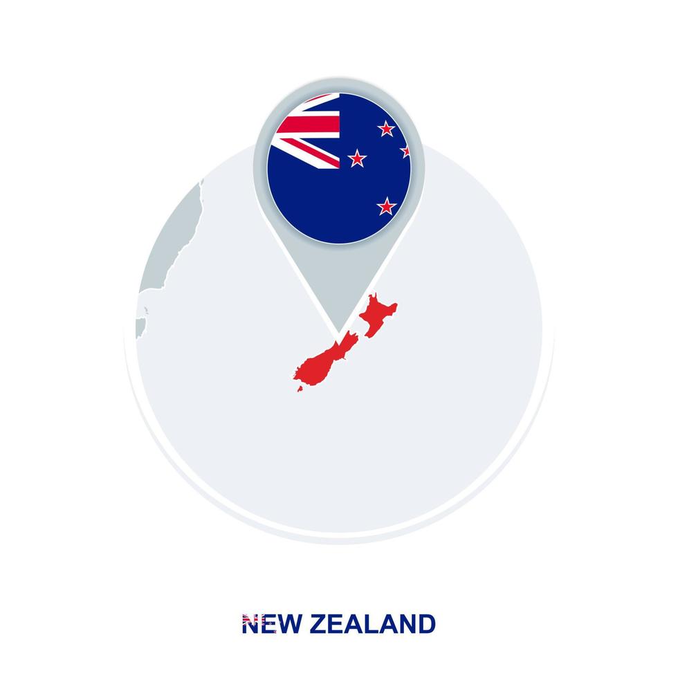 nieuw Zeeland kaart en vlag, vector kaart icoon met gemarkeerd nieuw Zeeland