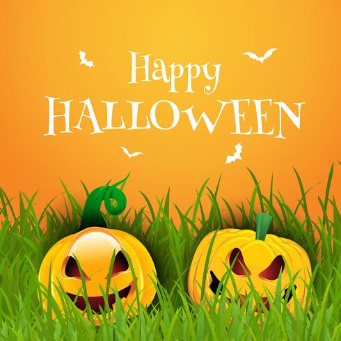 Gelukkige Halloween-achtergrond met pompoenen vector