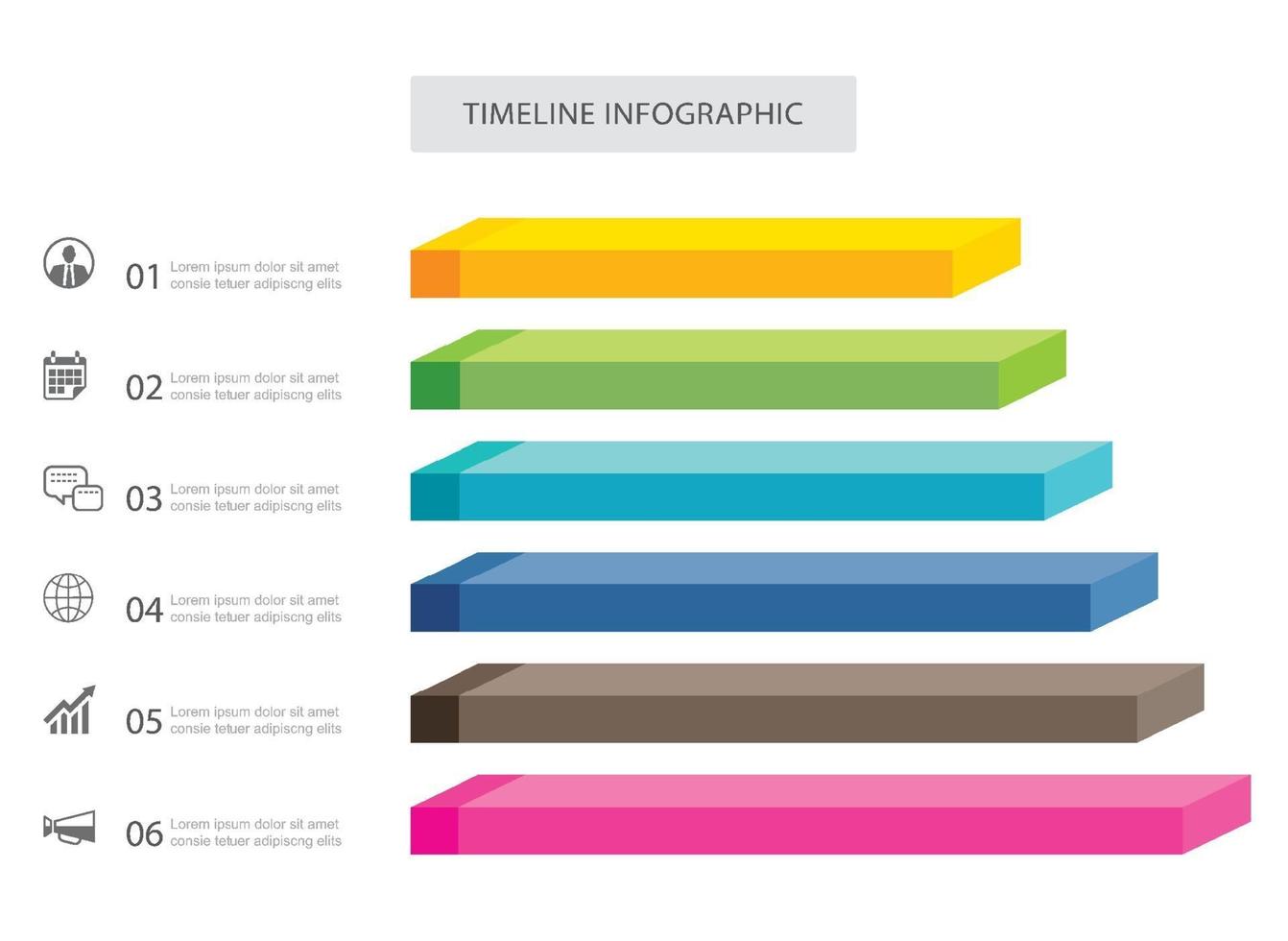 6 data infographics rechthoek stap groei succes sjabloonontwerp vector