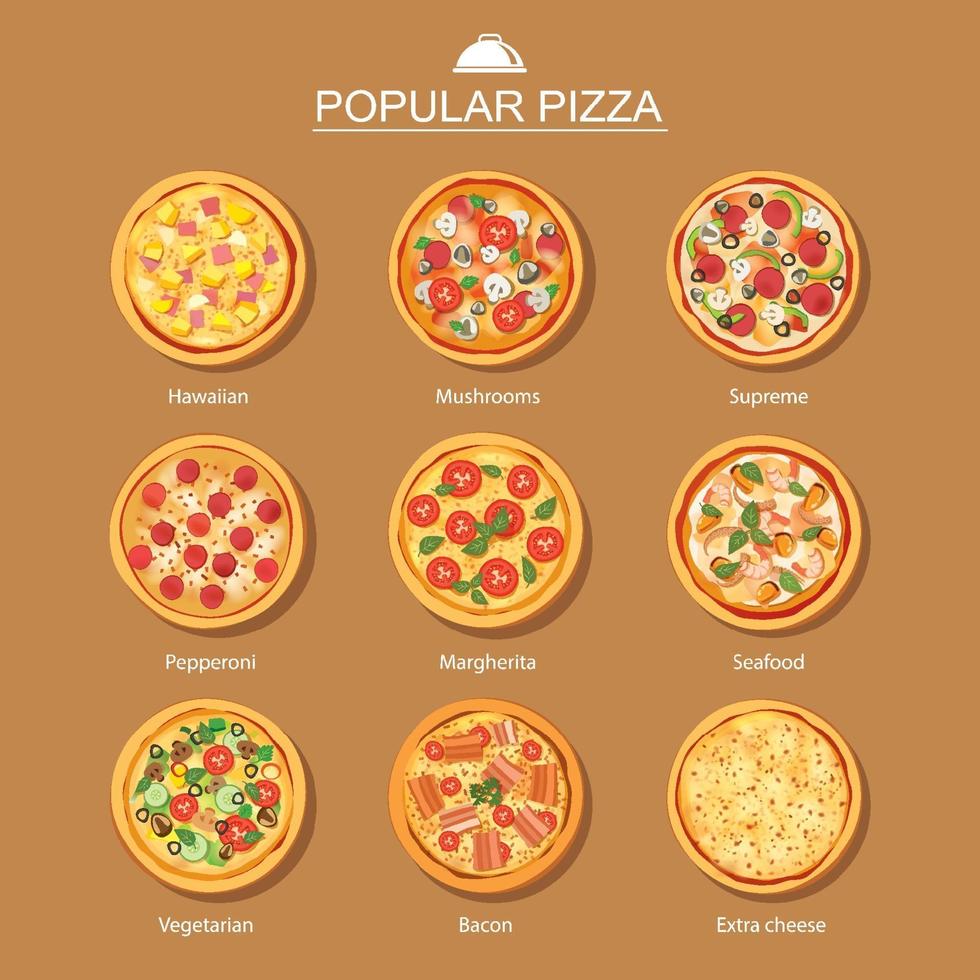 verschillende pizzaset vector