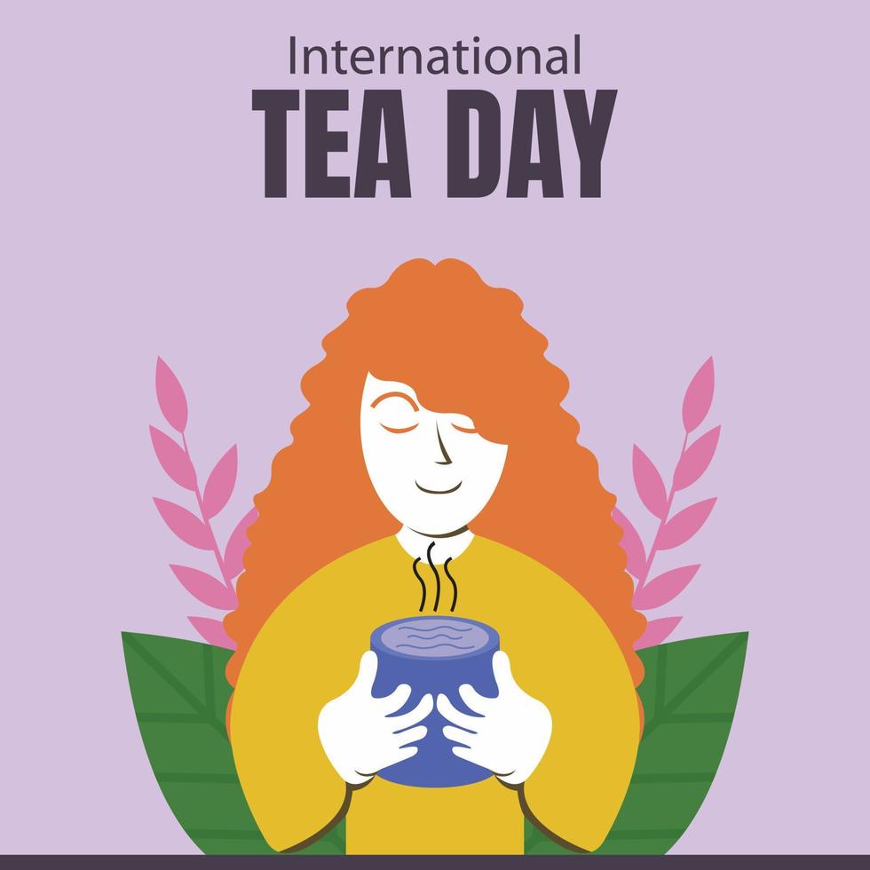 illustratie vector grafisch van vrouw is inademen de aroma van thee van een beker, perfect voor Internationale dag, Internationale thee dag, vieren, groet kaart, enz.