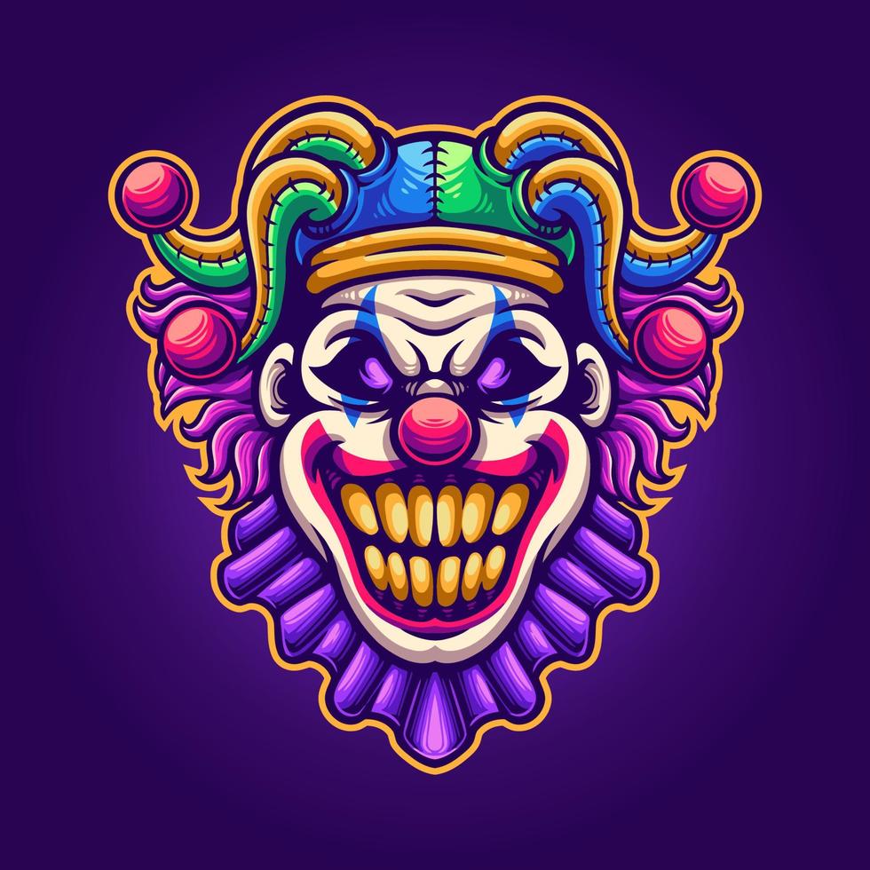 boos clown gezicht illustraties voor mascotte, t-shirt, sticker, en etiket vector