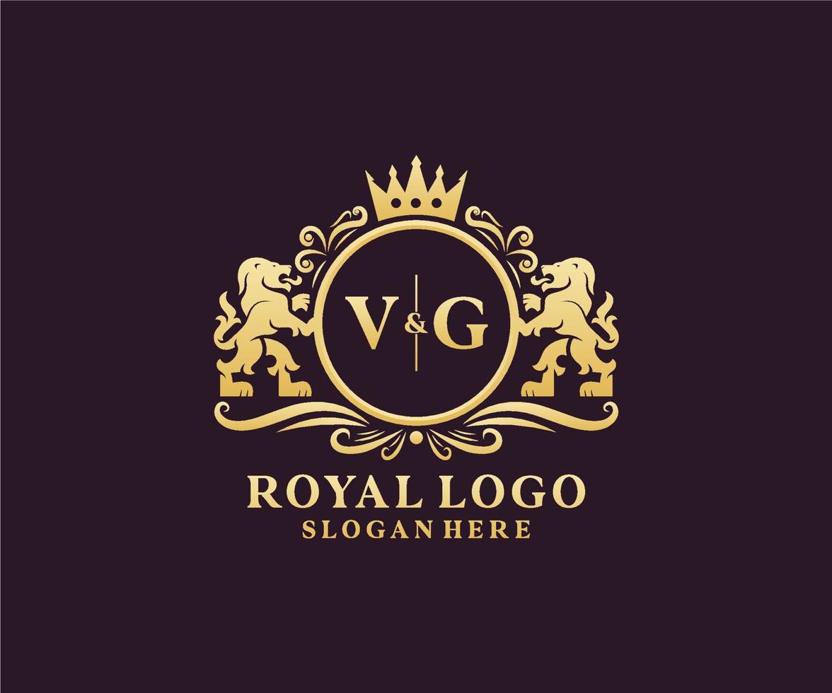 eerste vg brief leeuw Koninklijk luxe logo sjabloon in vector kunst voor restaurant, royalty, boetiek, cafe, hotel, heraldisch, sieraden, mode en andere vector illustratie.