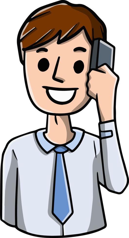 Mens met mobiel telefoon. tekenfilm hand- getrokken schetsen illustratie. vector