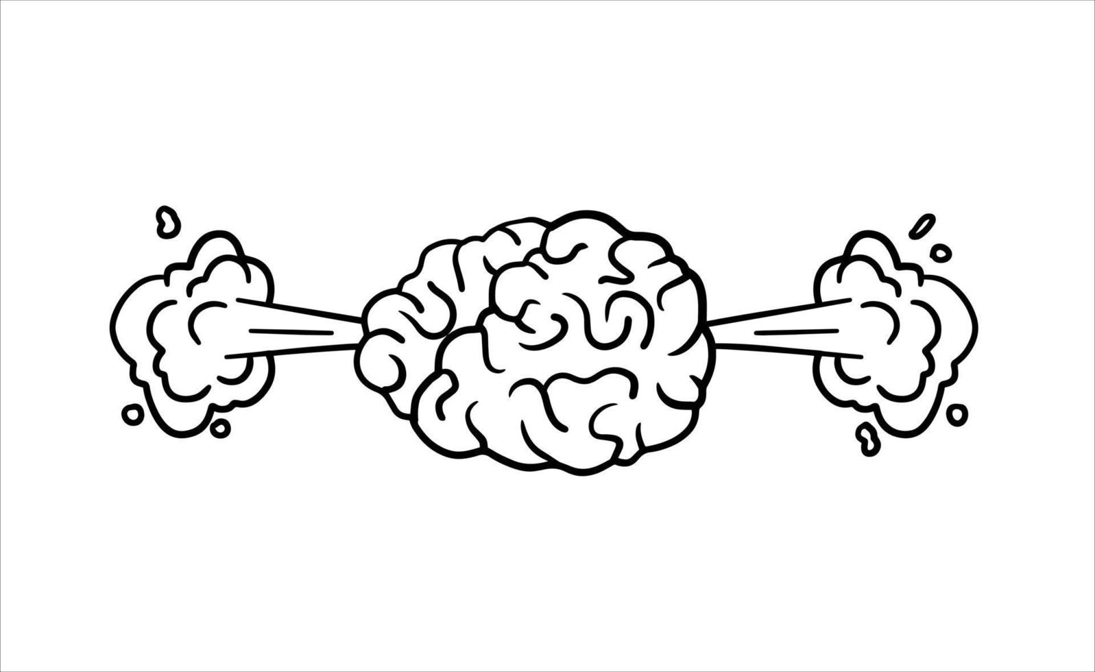 stoom- van brein. concept van moeilijk werk, vermoeidheid en spanning. psychologisch probleem. rook van hoofd. hand- getrokken tekening tekenfilm illustratie vector