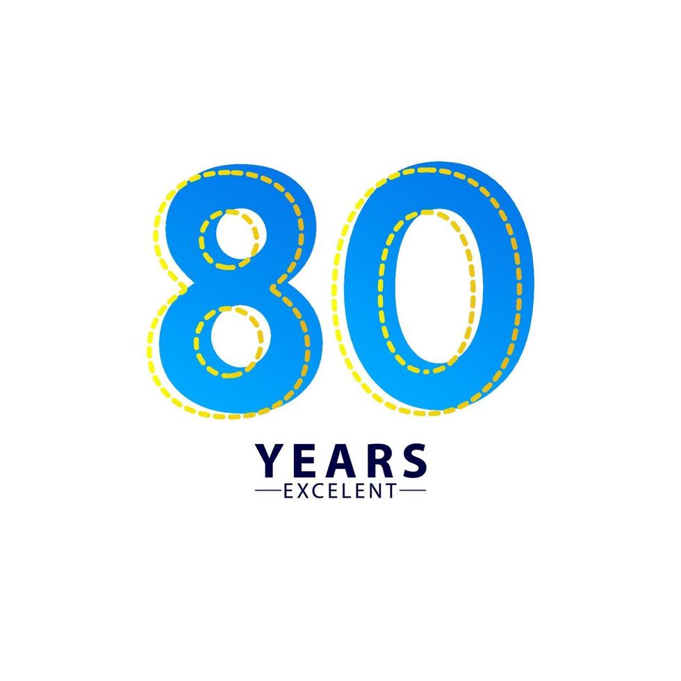 80 jaar uitstekende verjaardag viering blauwe dash vector sjabloon ontwerp illustratie