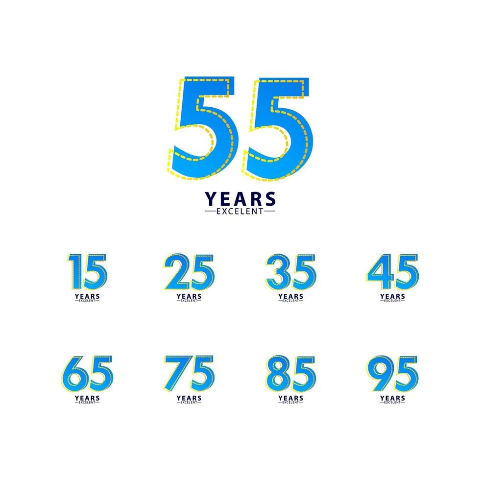 55 jaar uitstekende verjaardag viering blauwe dash vector sjabloon ontwerp illustratie