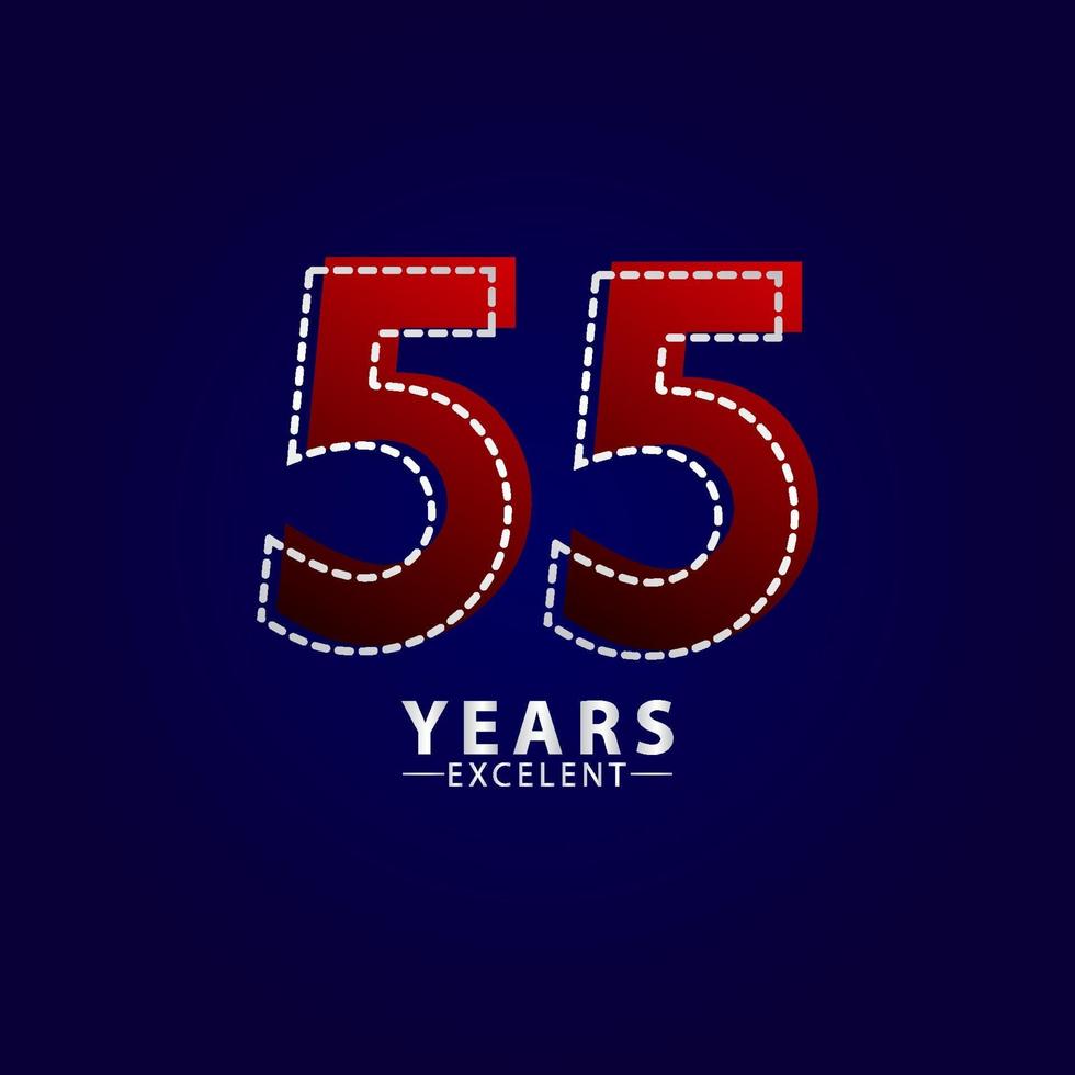 55 jaar uitstekende verjaardag viering rode dash lijn vector sjabloon ontwerp illustratie