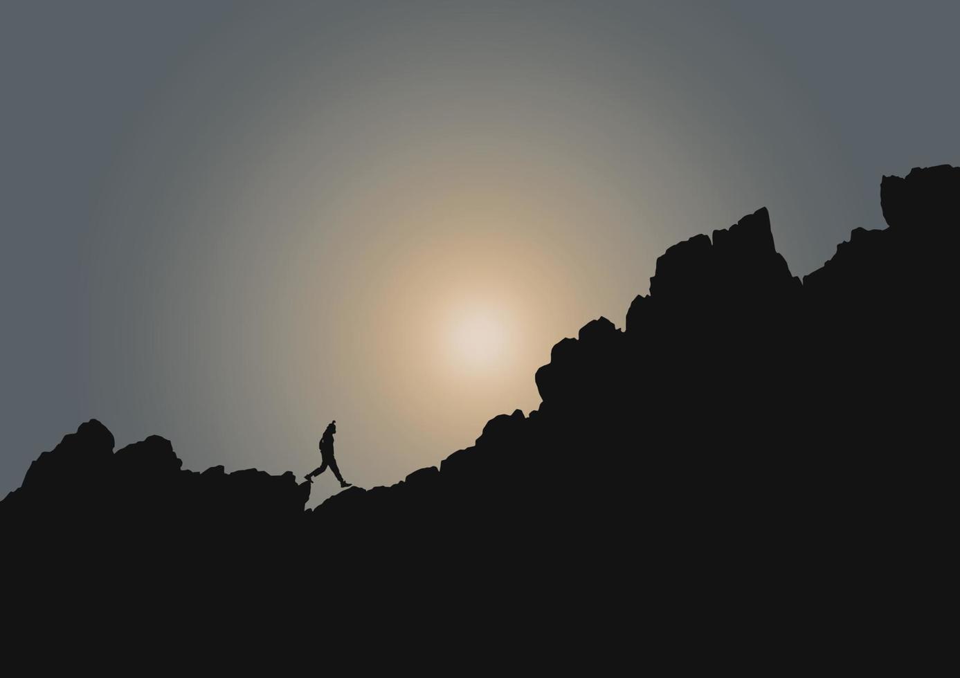 silhouet van een persoon Aan de top van de berg, vector illustratie.