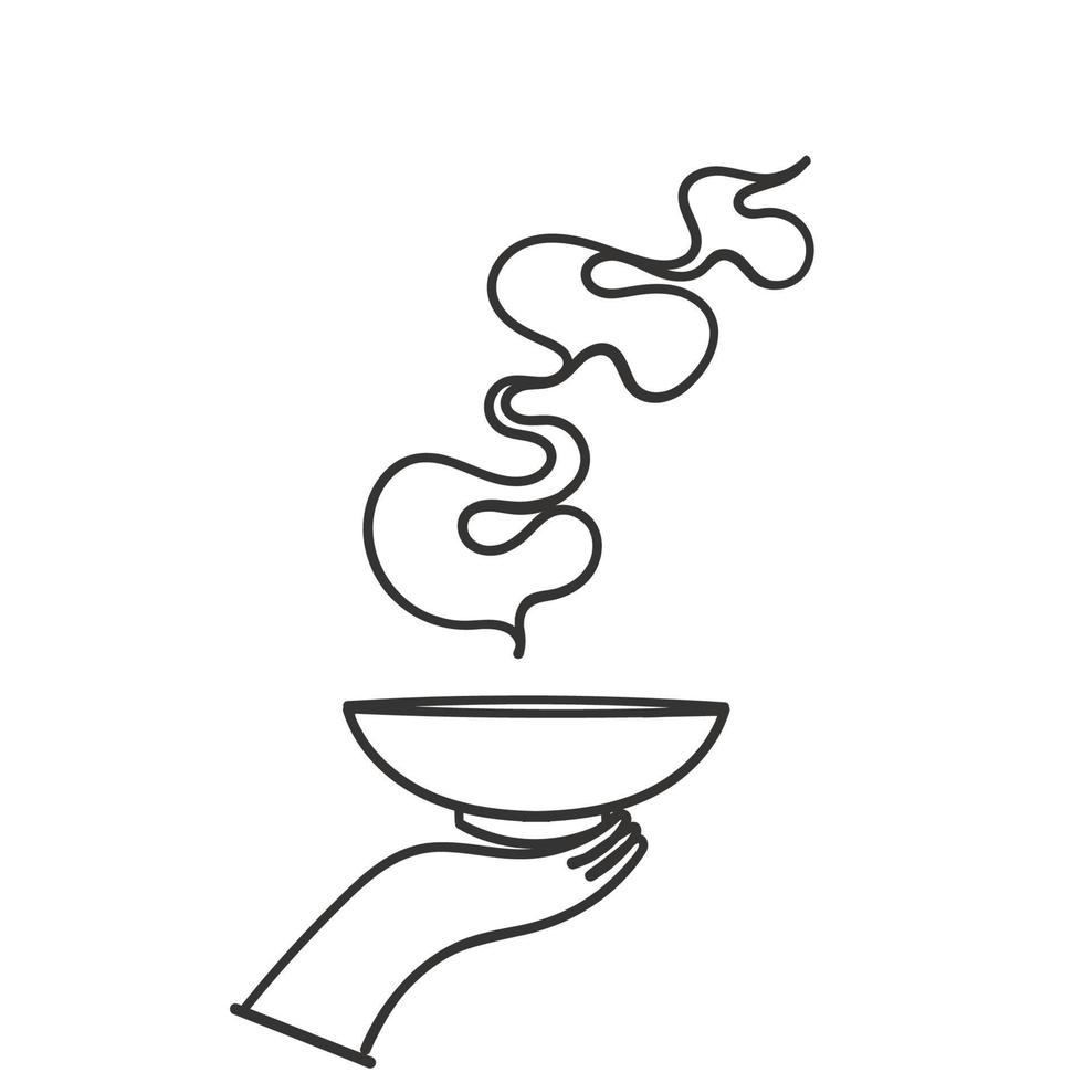 hand- getrokken tekening voedsel in een kom met heet stoom- illustratie vector