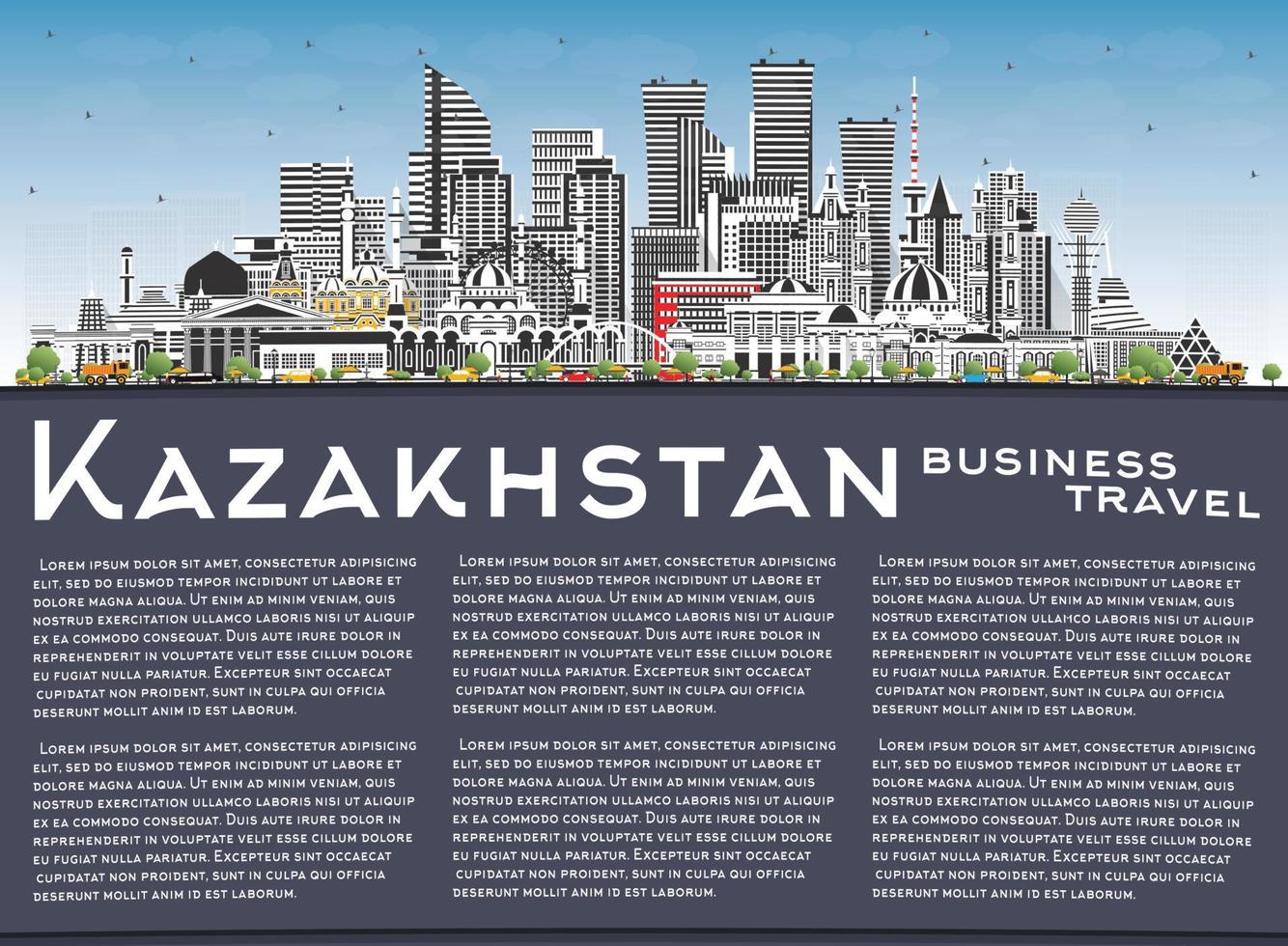 Kazachstan stad horizon met grijs gebouwen, blauw lucht en kopiëren ruimte. vector illustratie. concept met modern architectuur.