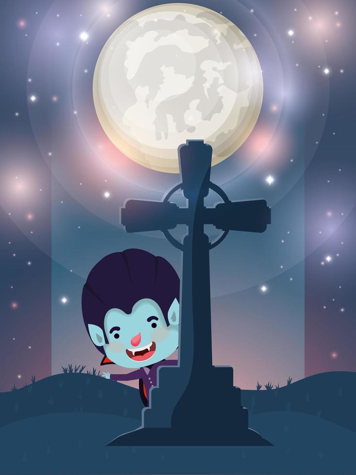 Halloween-seizoensscène met jongen in een vampierkostuum vector