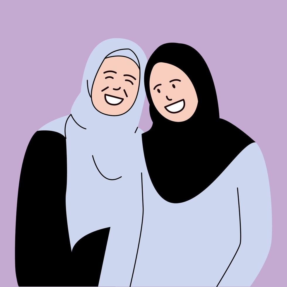 hijab mam en dochter karakter vector