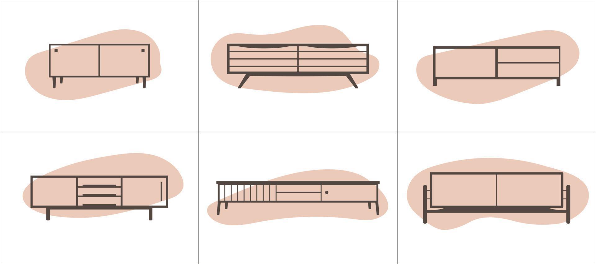 meubilair lineair pictogrammen reeks in vlak stijl. kasten vector illustratie.