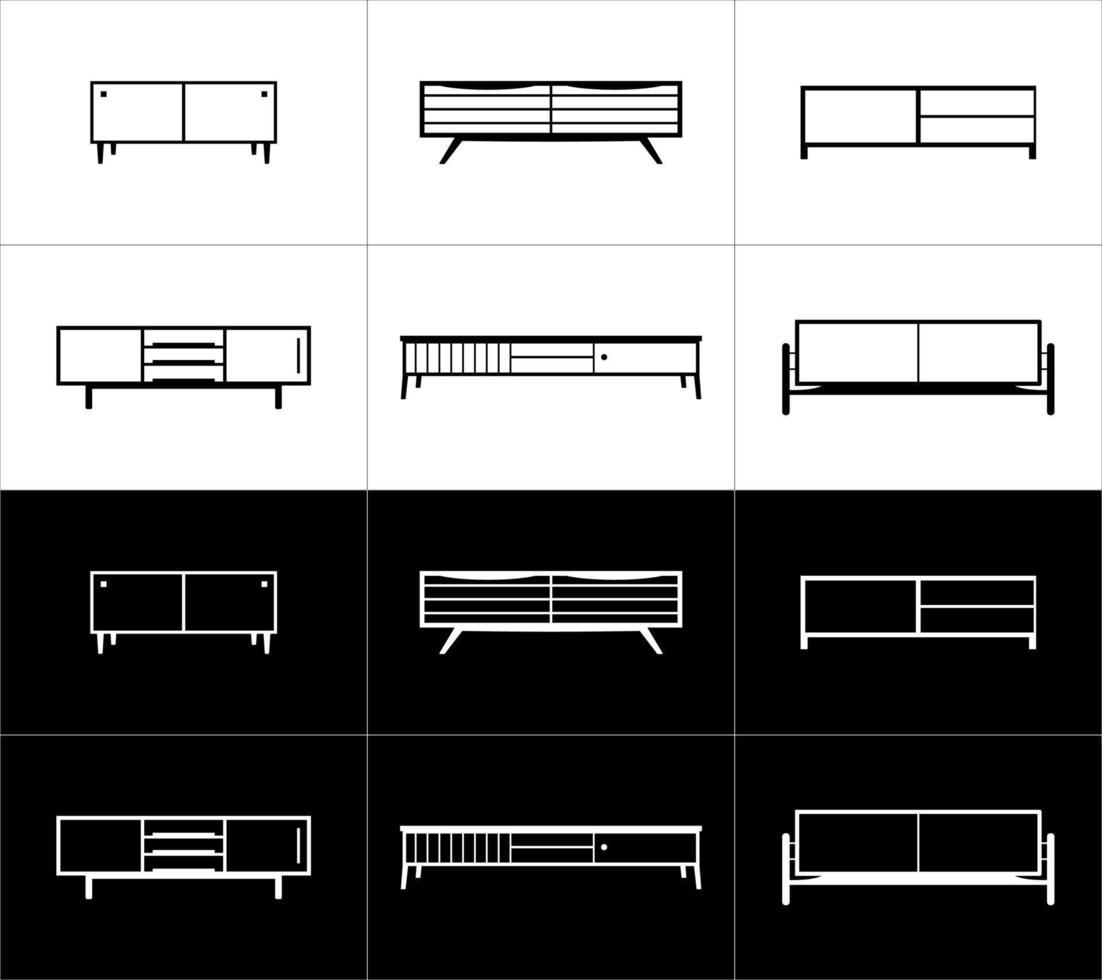 meubilair schets icoon set. kasten. meubilair vector illustratie geïsoleerd Aan zwart en wit achtergrond