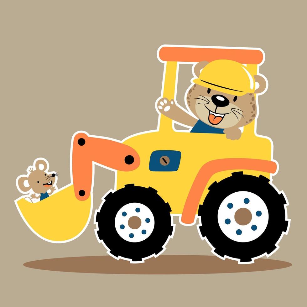 vector tekenfilm van grappig luipaard met muizen Aan bouw voertuig