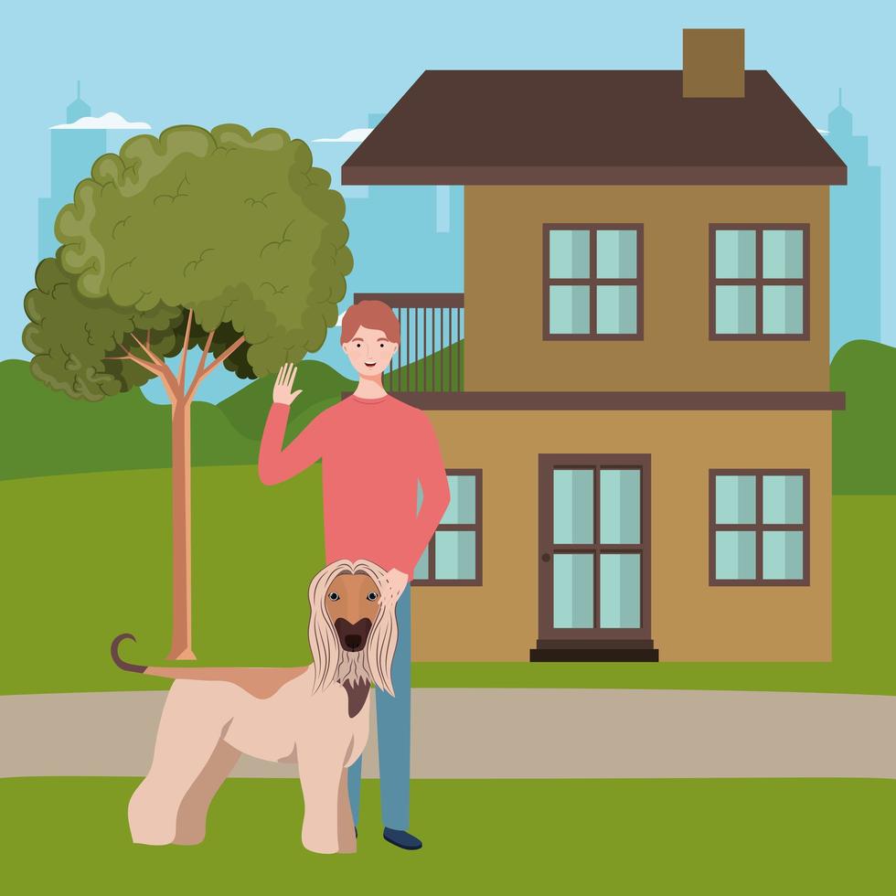 jonge man met schattige hond mascotte vector