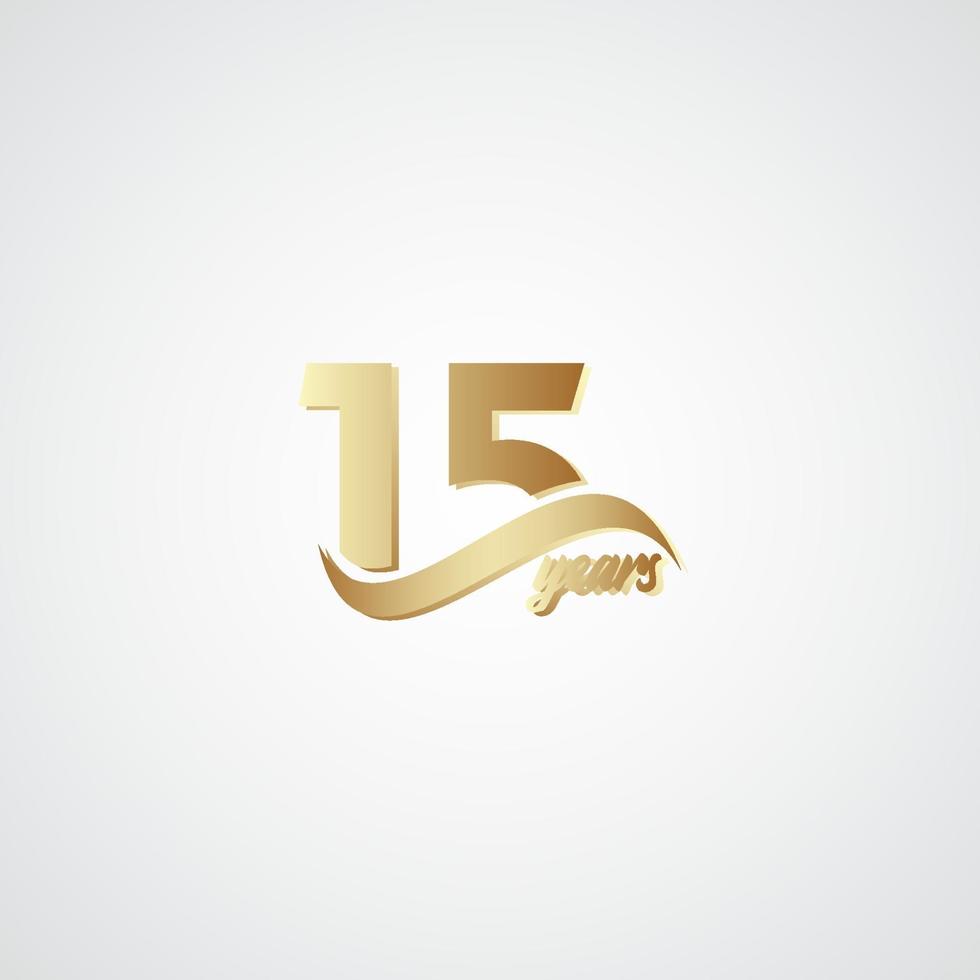 15 jaar verjaardag viering elegante gouden logo vector sjabloon ontwerp illustratie