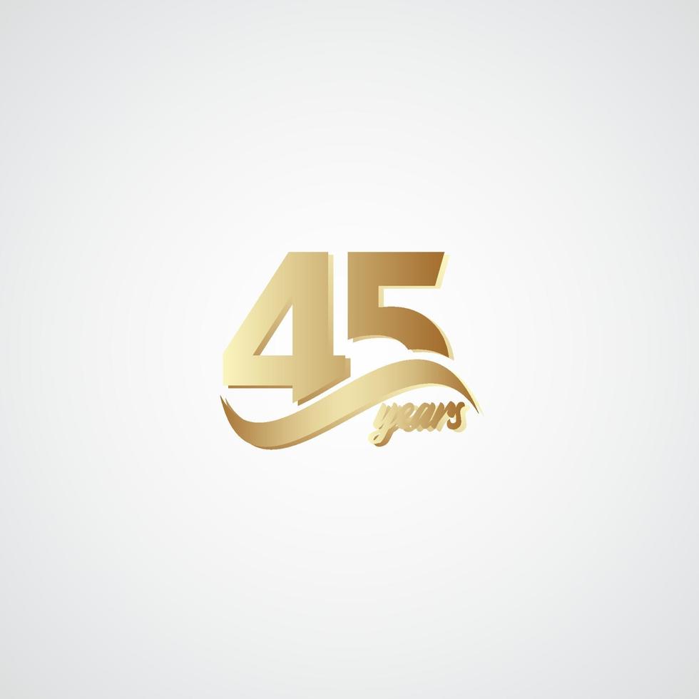 45 jaar verjaardag viering elegante gouden logo vector sjabloon ontwerp illustratie