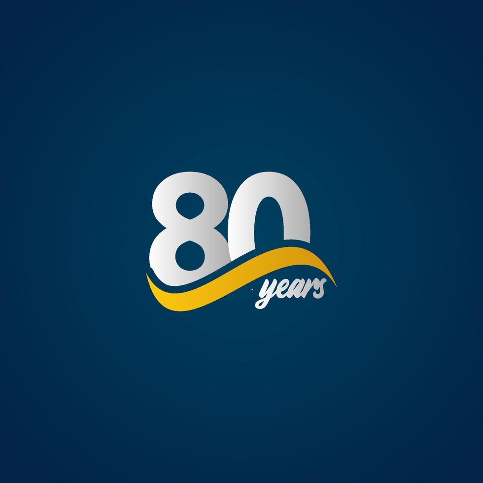 80 jaar verjaardag viering elegante wit geel blauw logo vector sjabloon ontwerp illustratie