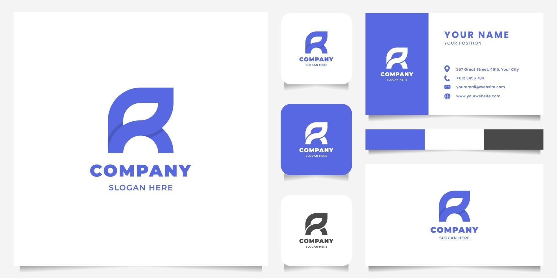 eenvoudig en minimalistisch geometrisch overlappend letter r-logo met sjabloon voor visitekaartjes vector