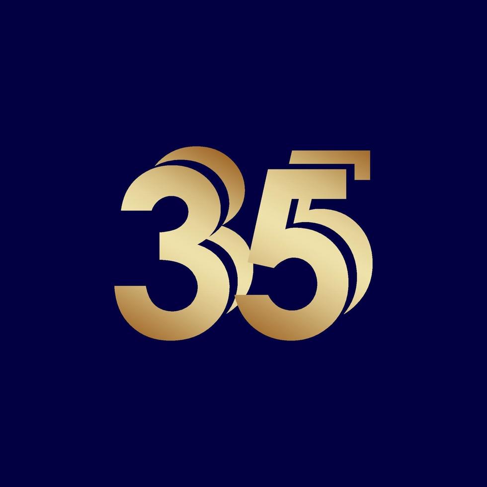 35 jaar verjaardag viering blauw goud vector sjabloon ontwerp illustratie