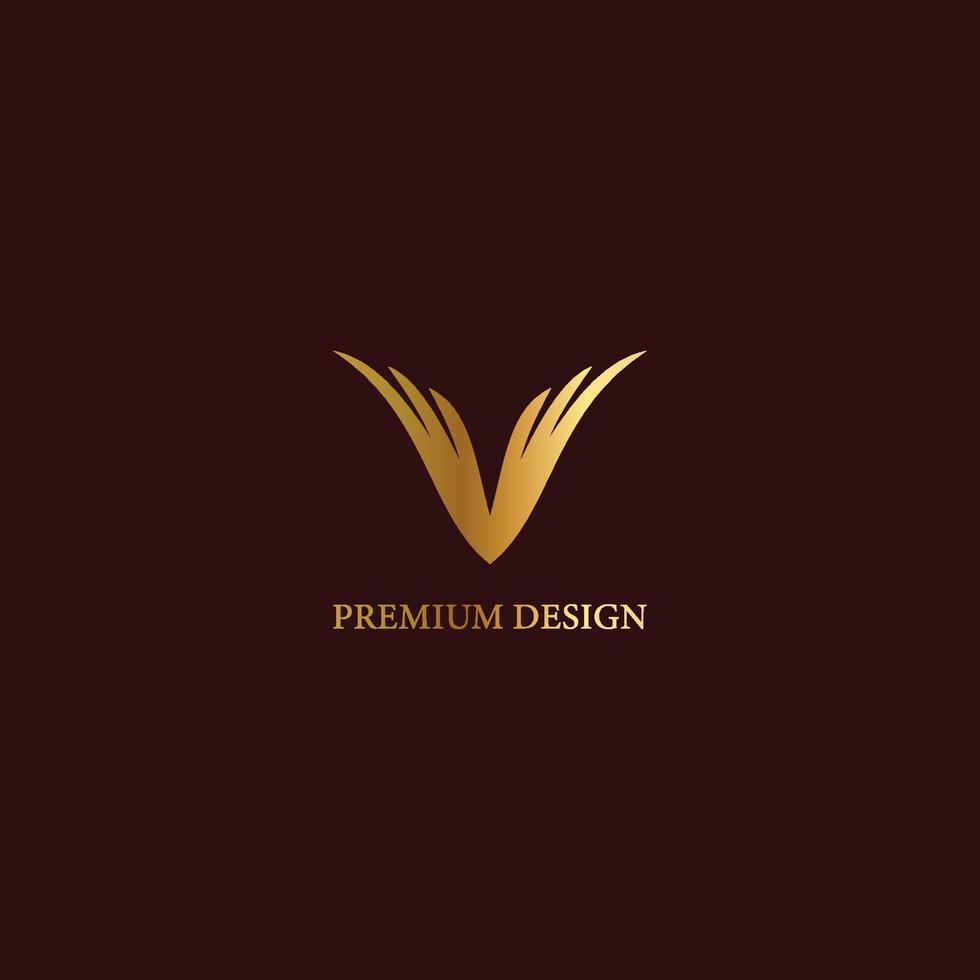 goud elegant brief v. bevallig stijl. kalligrafische mooi logo. eerste brief v ontwerp vector luxe veren. vector illustratie