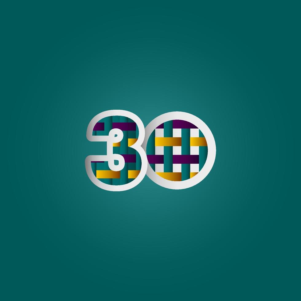30 jaar verjaardag viering elegante kleur nummer vector sjabloon ontwerp illustratie