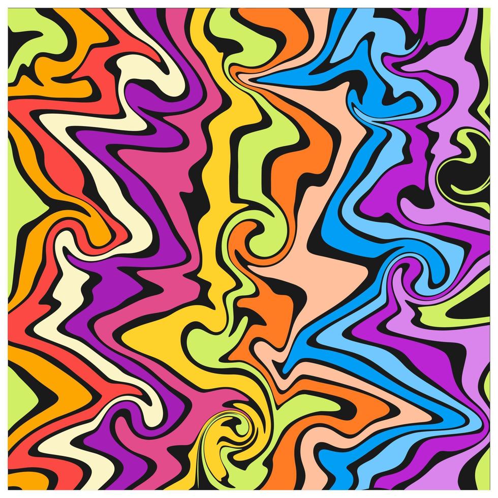 dynamisch regenboog achtergrond met golvend wervelende lijnen, abstract en kleurrijk psychedelisch achtergrond gemaakt in ouderwets stijl. vector