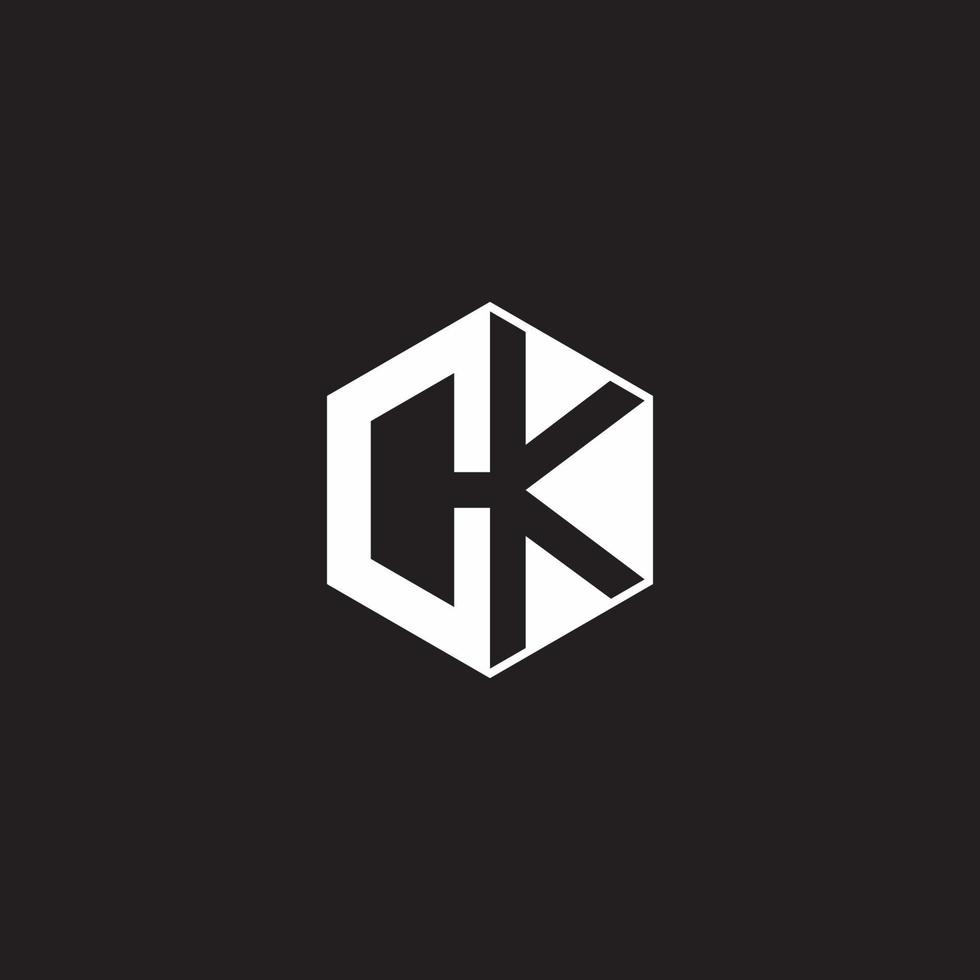 ck logo monogram zeshoek met zwart achtergrond negatief ruimte stijl vector