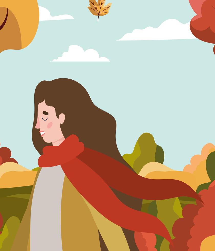 vrouw in het park, herfsttafereel vector