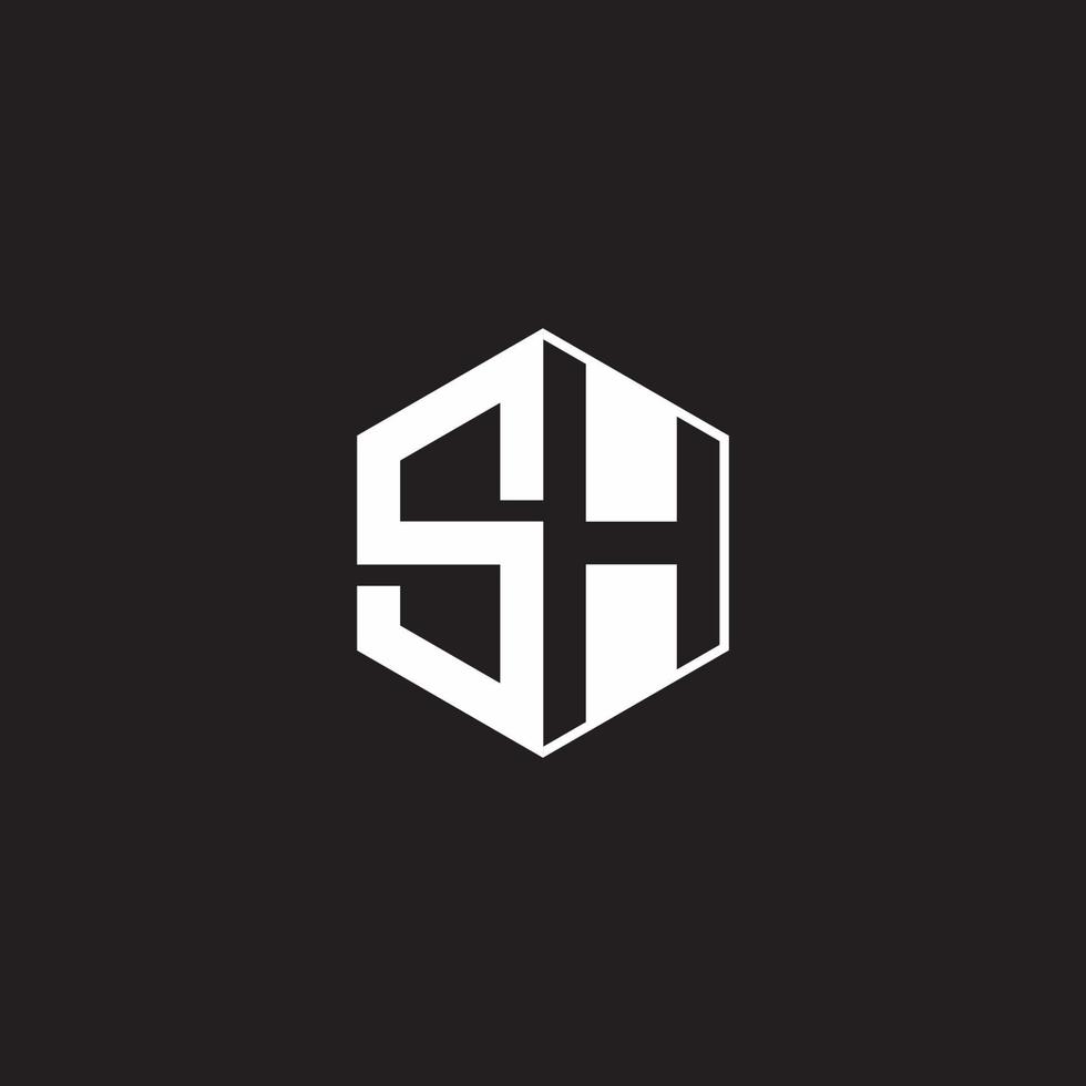 sh logo monogram zeshoek met zwart achtergrond negatief ruimte stijllogo monogram zeshoek met zwart achtergrond negatief ruimte stijl vector