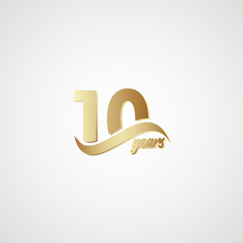 10 jaar verjaardag viering elegante gouden logo vector sjabloon ontwerp illustratie