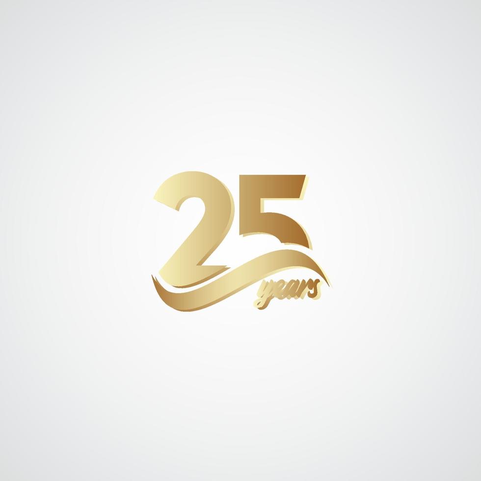 25 jaar verjaardag viering elegante gouden logo vector sjabloon ontwerp illustratie