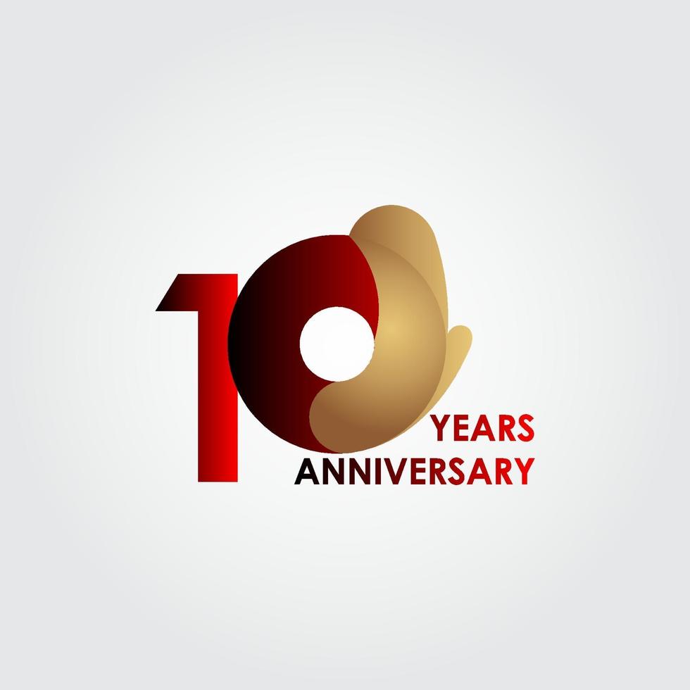 10 jaar verjaardag viering rood goud sjabloon ontwerp vectorillustratie vector