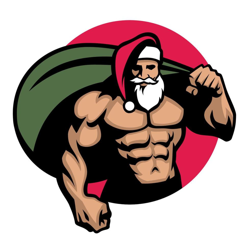 gespierd de kerstman claus brengen een zak vol van Kerstmis geschenk vector