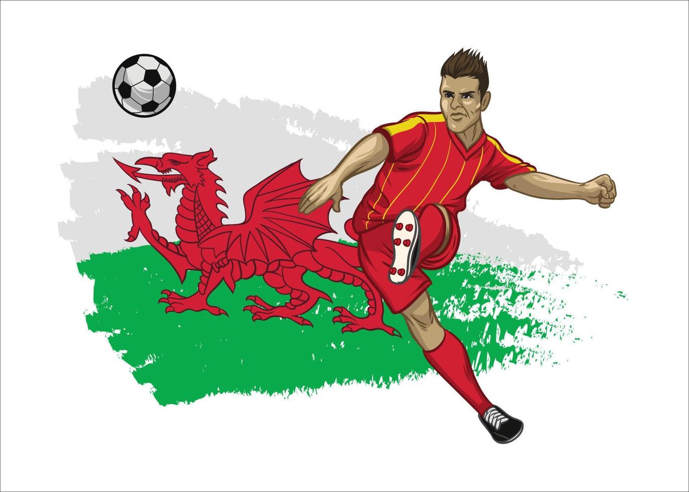 Wales voetbal speler met vlag net zo een achtergrond vector