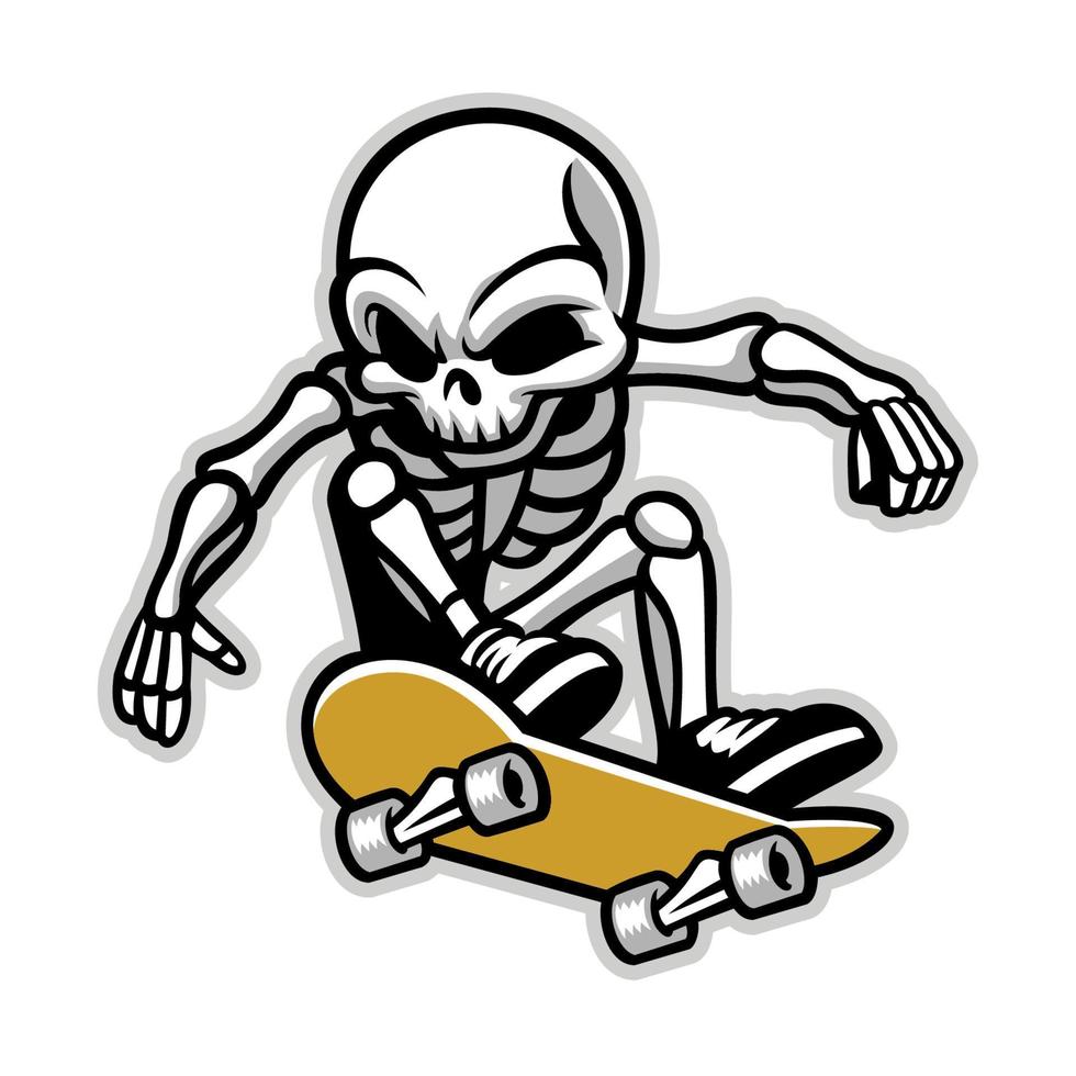 tekenfilm van schedel rijden een skateboard vector