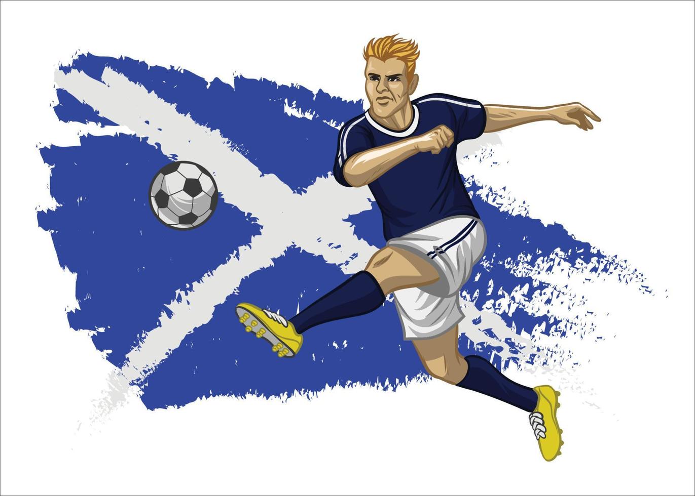 Schotland voetbal speler met vlag net zo een achtergrond vector