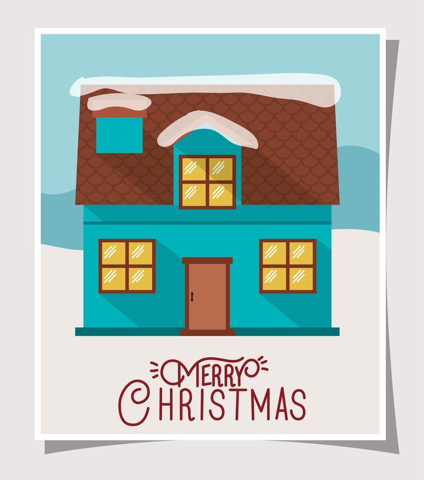 vrolijke kerstkaart met schattig huis vector