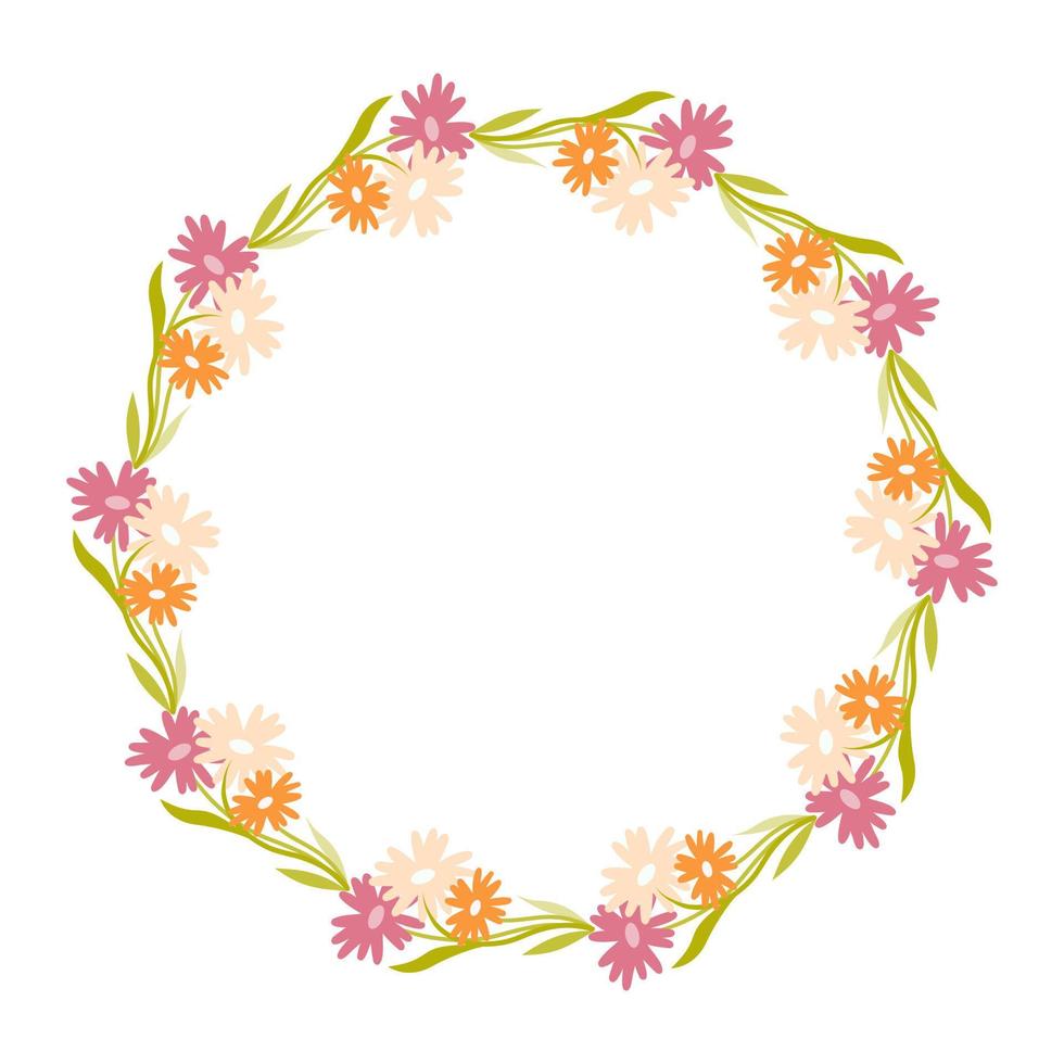 klem kunst van hand- getrokken krans wild bloemen Aan geïsoleerd achtergrond. ontwerp voor moeders dag, lente en zomertijd viering, scrapbooken, bruiloft uitnodiging, textiel, huis decor vector