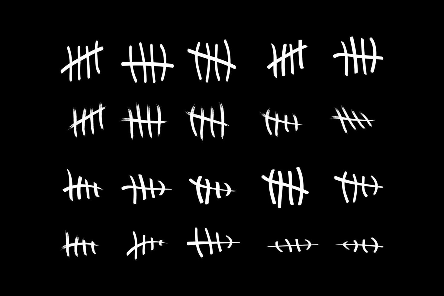 tally markeringen op de geïsoleerde muur. tekens tellen. vectorillustratie van het tellen van dagen in de gevangenis. vector