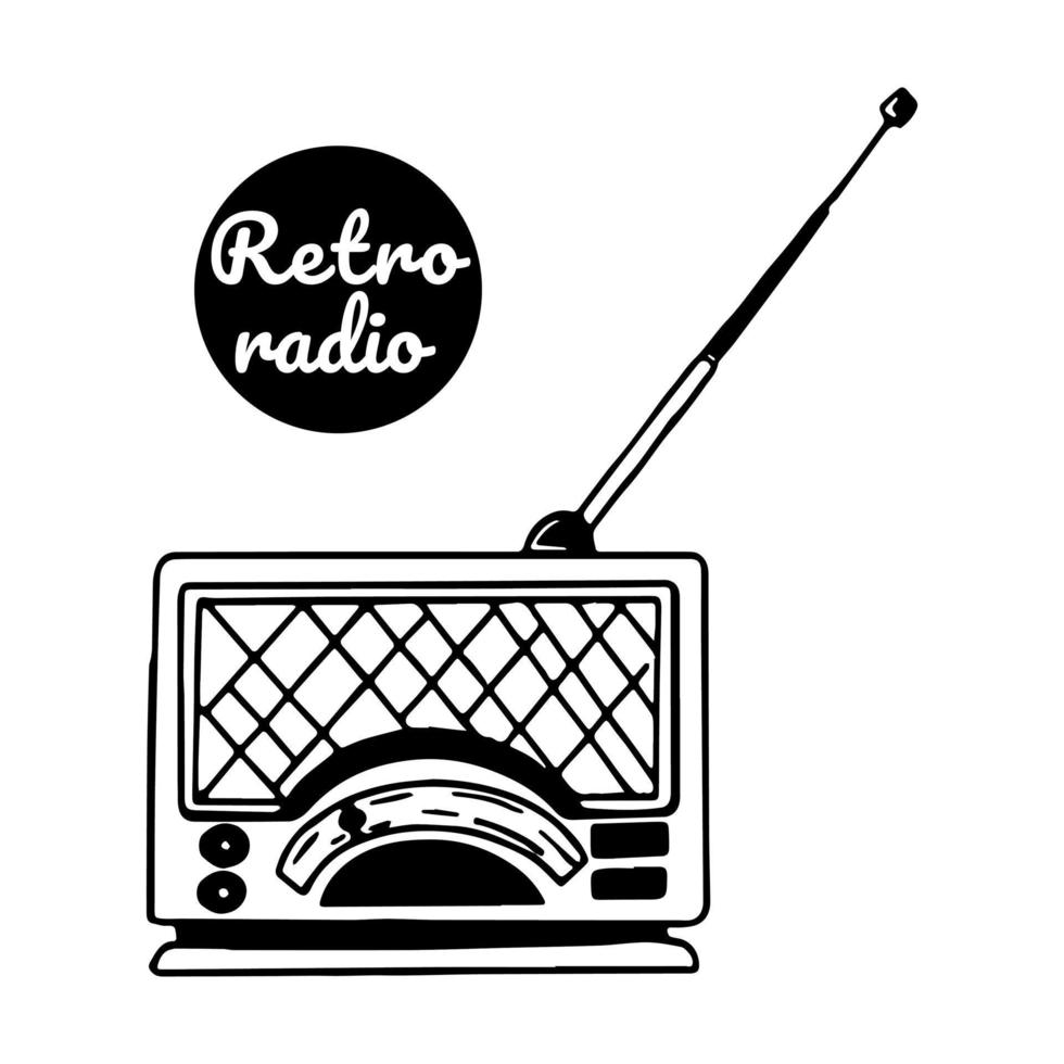 wijnoogst antiek retro radio. een oud ontvanger met een antenne vangsten radio golven. muziek- op te slaan. wijnoogst stijl. Vermelding muziek- of een podcasten. vector